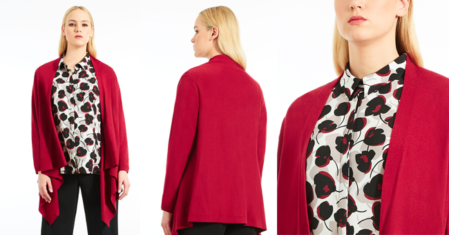 Модный женский кардиган: вязаный кардиган в сочетании с цветной блузой Marina Rinaldi осень-зима 2017.