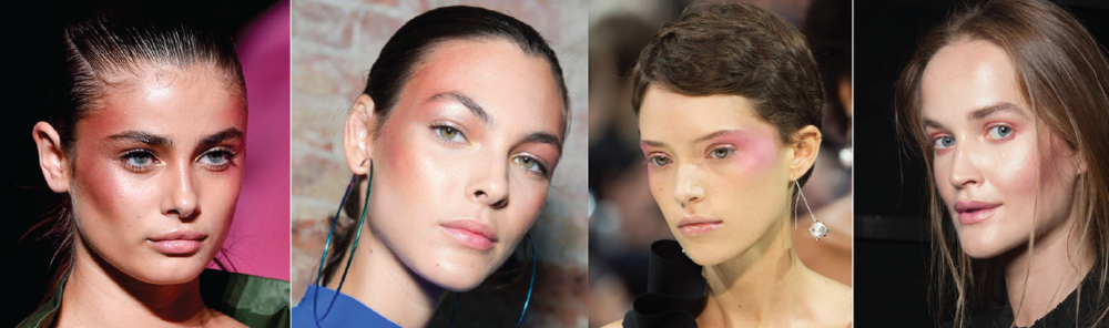 Тренды макияжа 2018: дрейпинг или выделение контуров лица румянами и хайлайтером.